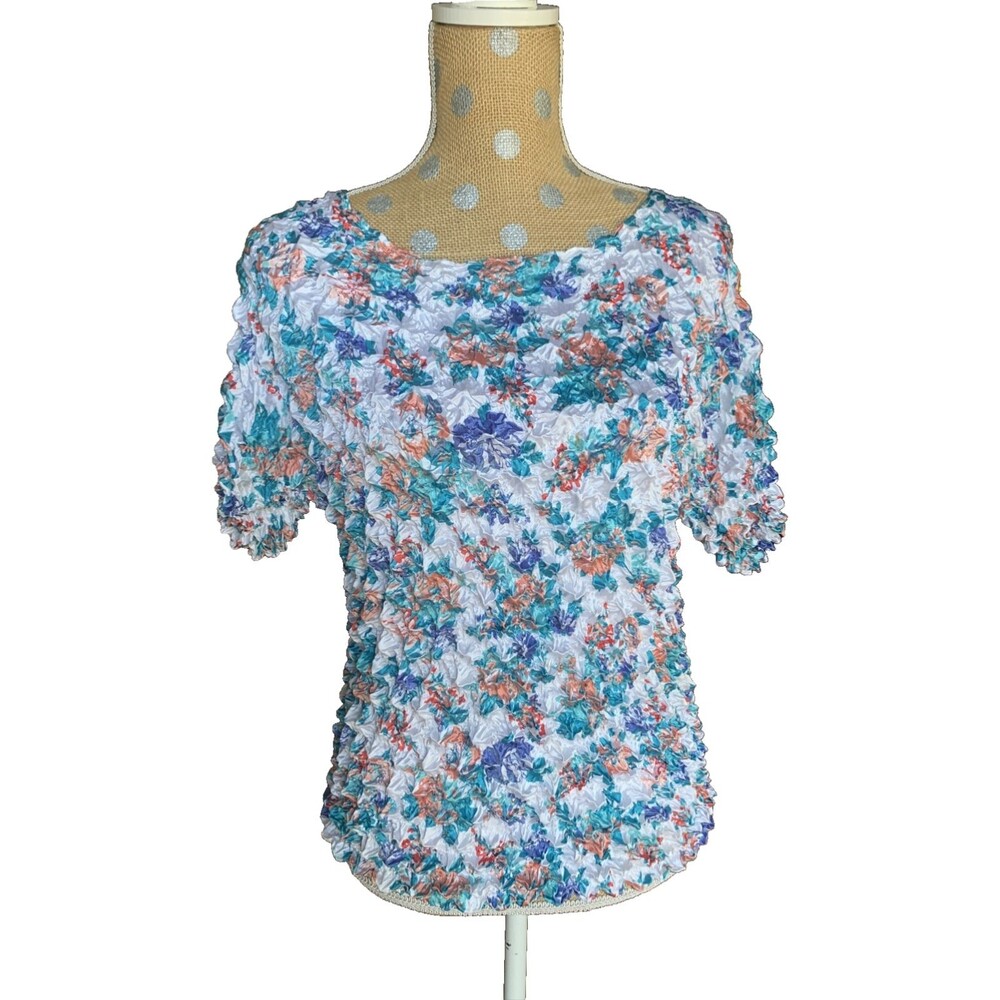 90s Y2K Stretch Scrunchie Shirt One Size Popcorn Bubble Small Medium Floral
